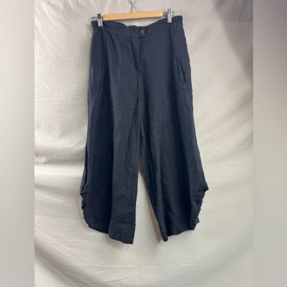 Wide Leg Linen High Rise Pant Black - Picture 1 of 5